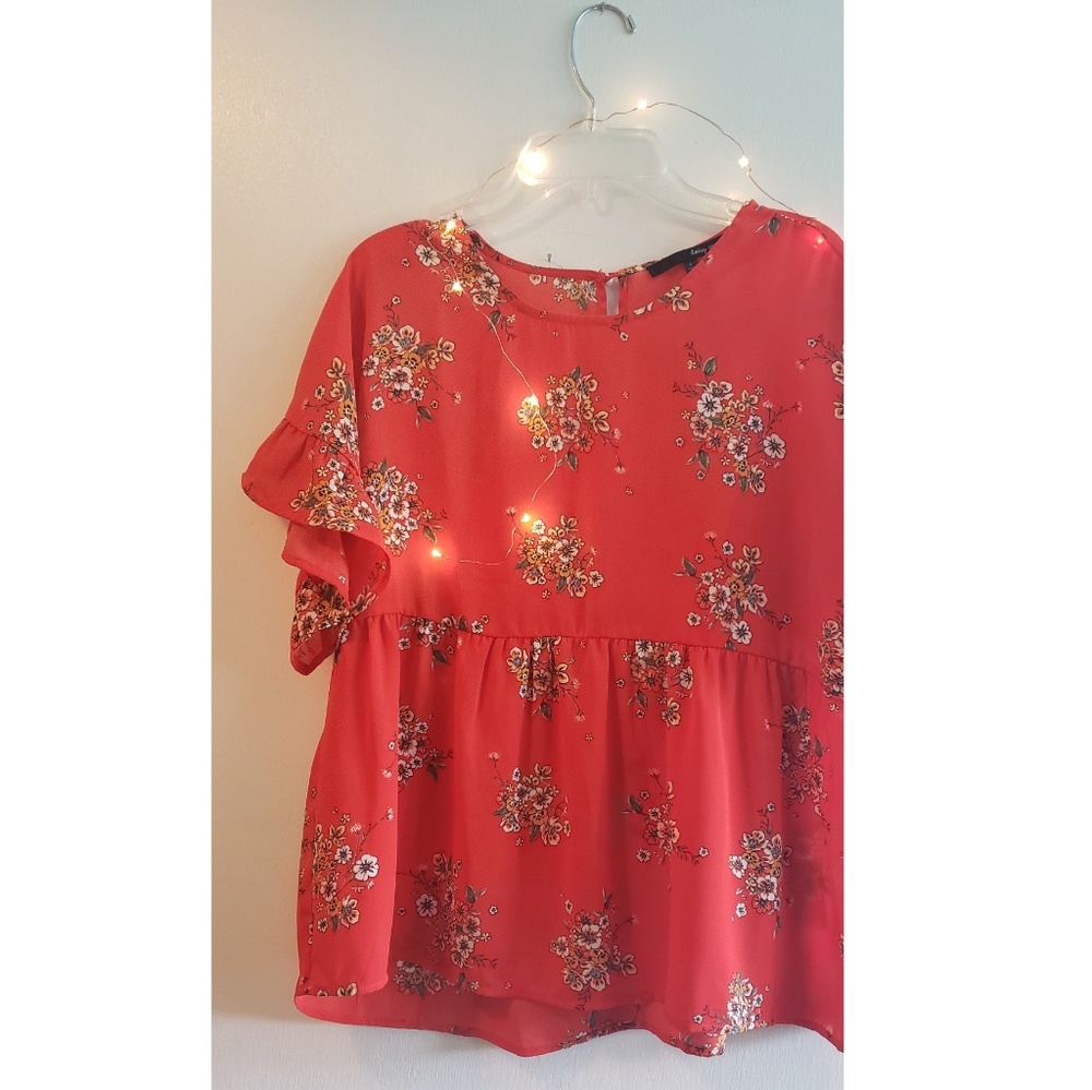 Red Floral Babydoll Bohemian Blouse